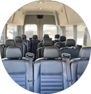 Luxury San Francisco Airport Shuttle interior with spacious leather seating and climate control