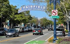 Aerial view of Fairfield, California city in Solano County near Interstate 80