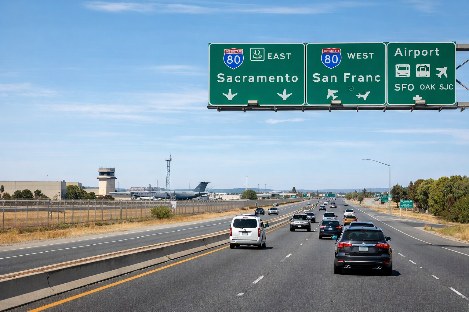 Travis Airport Shuttle Service Near Travis AFB Travis Air Force Base area roadway for airport shuttle transportation