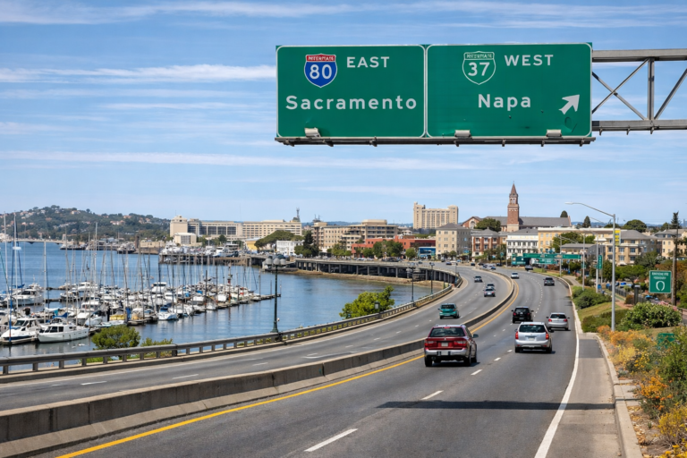 Vallejo Airport Shuttle Service Area in California Vallejo California roadway near waterfront for airport shuttle service