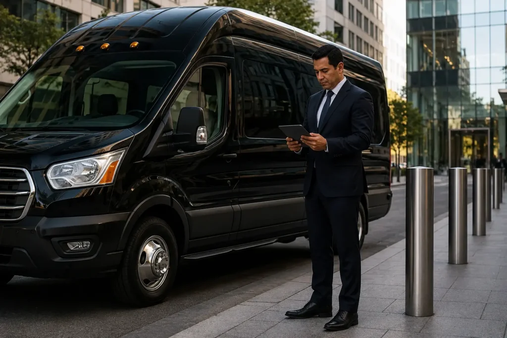 Dedicated driver waiting for hourly transportation service for business and errands